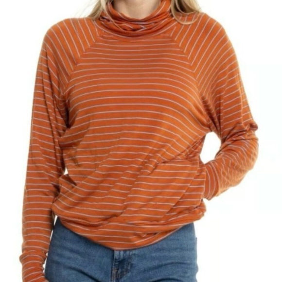 Prana Orange and Light Blue Striped Turtleneck Shirt - Picture 1 of 7